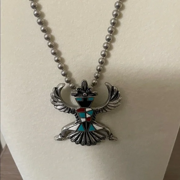 Artisan Silver and Multicolor Thunderbird Necklace - Picture 5 of 6